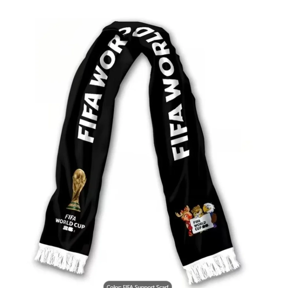 FIFA World Cup 26 Soccer Scarf Black Fringed Fan Thin Decorative 54in